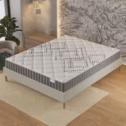 Ensemble matelas + Sommier (90x190cm)- Eliha Ressorts ensachés & Mousse Hdensité Ép 20cm + Sommier Bois stable Tissu Blanc