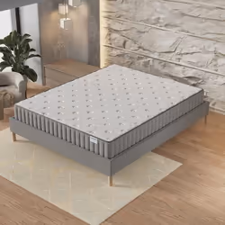 Matelas + Sommier (90 x 190cm)- Matelas Orionis Mousse Mémoire de Forme 16cm + Sommier Bois Stable revêtement Tissu Gris