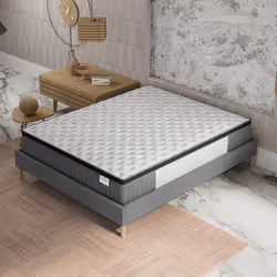 Ensemble matelas + Sommier (140x200cm)- Elekctra Ressorts ensachés & mémoire de Forme Ép 30cm + Sommier Bois stable Tissu Gri ...