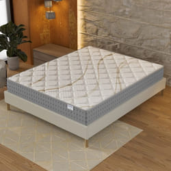 Ensemble matelas + Sommier (140x200cm)- Essem Ressorts ensachés & Mousse Hdensité Ép 25cm + Sommier Bois stable Tissu Blanc