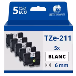 Ruban laminé  gé né rique Brother TZe211 (TZ-211) pour l impression d é tiquettes avec une é tiqueteuse é lectronique.