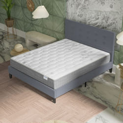 Ensemble MATELAS + LIT (140x200cm)- Galice 25cm Ressorts ensachés & Mémoire de forme + Sommier & tête de lit revêtement Gris