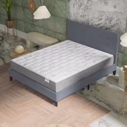 Ensemble MATELAS + LIT (160x200cm)- Galice 25cm Ressorts ensachés & Mémoire de forme + Sommier & tête de lit revêtement Gris