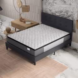 Ensemble MATELAS + LIT (140x190cm)- Elekctra 30cm Ressorts ensachés & Mémoire de forme + Sommier & tête de lit revêtement Noi ...