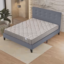 Ensemble MATELAS + LIT (120x190cm)- Sirius 16cm Latex Naturel & Mousse HDensité + Sommier stable & tête de lit revêtement Gri ...