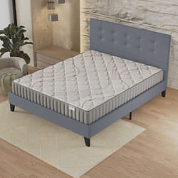 Ensemble MATELAS + LIT (140x200cm)- Sirius 16cm Latex Naturel & Mousse HDensité + Sommier stable & tête de lit revêtement Gris