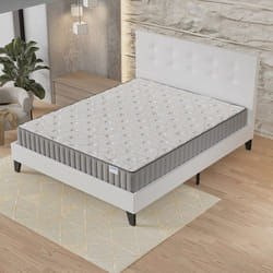 Ensemble MATELAS + LIT (140x200cm)- Orionis 22cm Mémoire de forme & Mousse HDensité + Sommier stable & tête de lit revêtement Blanc