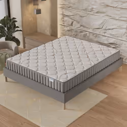 Matelas + Sommier (120 x 190cm)- Matelas Sirius Latex naturel 16cm + Sommier Bois Stable & Robuste revêtement Tissu Gris