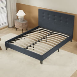 Lit avec sommier & Tête de lit capitonnée - 120 x 190 cm - Noir - Stable et Robuste avec Pieds centraux de Renfort