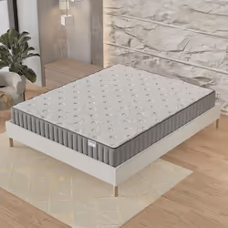 Matelas + Sommier (180 x 200cm)- Matelas Orionis Mousse Mémoire de Forme 22cm + Sommier Bois Stable revêtement Tissu Blanc