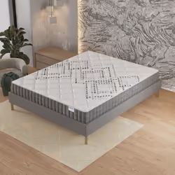 Ensemble matelas + Sommier (180x200cm)- Eliha Ressorts ensachés & Mousse Hdensité Ép 20cm + Sommier Bois stable Tissu Gris