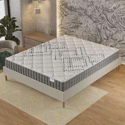 Ensemble matelas + Sommier (120x190cm)- Eliha Ressorts ensachés & Mousse Hdensité Ép 20cm + Sommier Bois stable Tissu Blanc