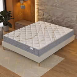 Ensemble matelas + Sommier (120x190cm)- Essem Ressorts ensachés & Mousse Hdensité Ép 25cm + Sommier Bois stable Tissu Blanc
