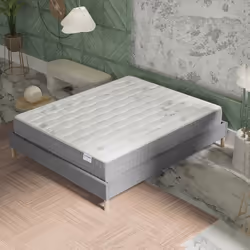 Ensemble matelas + Sommier (180x200cm)- Galice Ressorts ensachés & mémoire de Forme Ép 25cm + Sommier Bois stable Tissu Gris