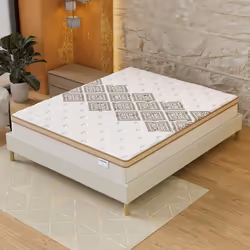 Ensemble matelas + Sommier (120x190cm)- Errakis Ressorts ensachés & Mousse Hdensité Ép 28cm + Sommier Bois stable Tissu Blanc