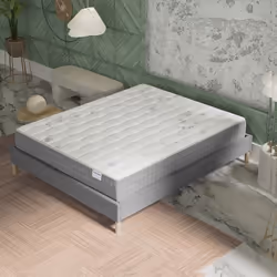 Ensemble matelas + Sommier (120x190cm)- Galice Ressorts ensachés & mémoire de Forme Ép 25cm + Sommier Bois stable Tissu Gris