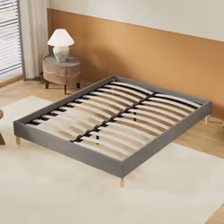 Lit avec sommier 120 x 190cm- Revêtement Tissu Gris- Stable et Robuste- Pieds centraux de Renfort