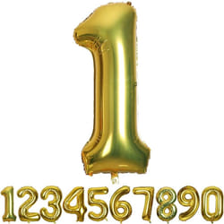 Ballons d'anniversaire chiffres 0 à 9 couleur Or - 36 cm