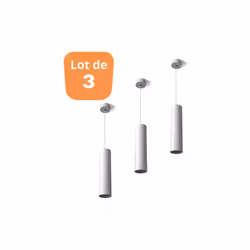 Le lot de 3 suspensions tube BETA blanc GU10 câble 1.45m, design et très tendance, permet une remise de 20% par rapport au pr ...