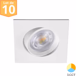 Le lot de 10 spots LED encastrables 3en1 carré blanc 7W IP20 se distingue par ses spots munis d'interrupteurs de couleurs au  ...