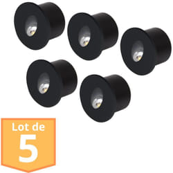 Esschert Design - Lot de 5 Spots led muraux rond noir 3W 4000K