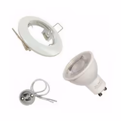 Ce kit est composé : - D'un support de spot LED GU10 rond et de couleur blanche. - D'une douille GU10. - D'une ampoule LED GU ...