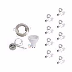Le pack de 10 Kits Spot LED GU10 contient : - Un spot encastrable rond en inox compatible avec l'ampoule GU10. - Une douille  ...