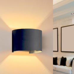 Silamp - Applique Murale Noire led 6W IP54 Forme Arrondie - Blanc Chaud 2300K - 3500K