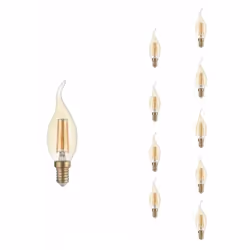 Ce pack de 10 ampoules LED E14 flamme filament 4W T35 vous offre une solution économique pour un éclairage décoratif au style ...
