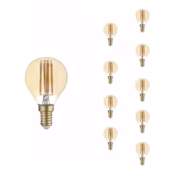 Ampoule LED E14 Filament 4W G45 (Pack de 10), est une ampoule globe de 45mm de diamètre, de verre ambré et dotée de filaments ...