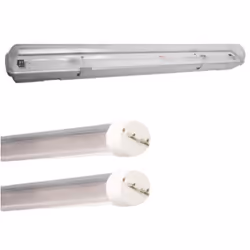 Le Kit de Réglette LED Étanche Double pour Tubes T8 60cm IP65 (2 Tubes Néon LED 60cm T8 10W inclus) est un kit complet qui vo ...