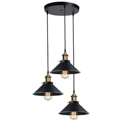 Goeco - Plafonnier Industriel 3 Lampes Suspension Rétro - Métal Noir - Douilles E27 - Ø22cm - Câble Réglable 100cm - Pour Salon/Chambre/Cuisine (Sans