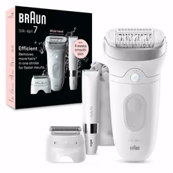 Braun Silk-épil 7 7-441, Argent, Blanc, 40 pince(s), MicroGrip, 0,5 mm, Batterie, Batterie intégré
