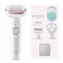 Braun Silk-épil 9 SkinSpa, Or rose, Blanc, 40 pince(s), MicroGrip, Bikini, 0,5 mm, Batterie