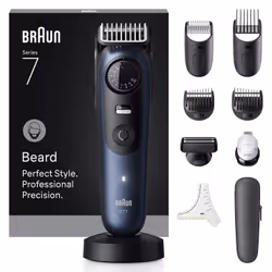 Braun BeardTrimmer 7 BT7540, Lavable, Batterie, Noir, Bleu
