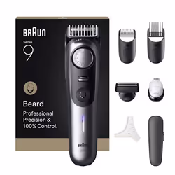 Braun BeardTrimmer 9 BT9520, Lavable, Batterie, Noir, Gris