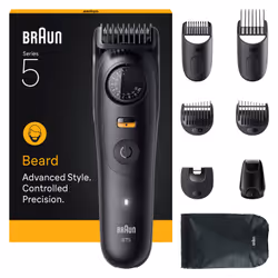 Braun BeardTrimmer 5 BT5560, Lavable, Batterie, Noir