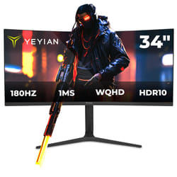 Yeyian Monitor Gamer Curvo Proact FV234 LED 34", 3440x1440 Ultra Quad HD, G-Sync/FreeSync, 180Hz, HDMI/DisplayPort, Negro écran plat de PC 34" 2K Noir