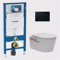 Caractéristique du Pack WC Bâti-support Geberit avec Cuvette Swiss Aqua Technologies rimless fixations invisibles + abattant  ...