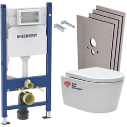 Pack Bati-support Geberit 112cm + Cuvette Swiss Aqua Technologies sans bride + Plaque blanche + Set habillage (SATrimlessGeb3-sa
