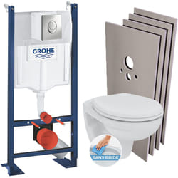 Grohe - Pack wc Bâti autoportant + Cuvette Porcher rimless + Abattant + Plaque chrome + Set Habillage (ProjectPorcher-2-sabo)