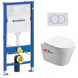 Pack wc Bati-support Geberit wc Swiss Aqua Technologies Infinitio sans bride + Plaque Blanc alpin (InfinitioGeb1)