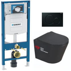 Pack wc Bati-support Geberit wc Swiss Aqua Technologies Infinitio noir mat sans bride + Plaque noire foncee (GebBlackInfinitio