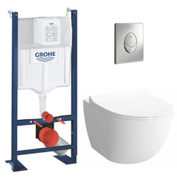 Grohe - Pack wc Bâti autoportant + Cuvette Vitra Sento compacte sans bride + Plaque chrome (ProjectSentoRimlessCompact-2)