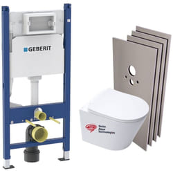 Pack WC Bati-support Geberit + WC Swiss Aqua Technologies sans bride + Abattant softlcose + Plaque + Set habillage