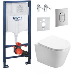 Grohe - Pack wc Bâti-support + wc sat Infinitio sans bride fixations invisibles + Plaque + Panneau isolation phonique ArenaInfinitio