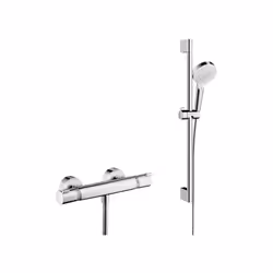 Caractéristiques du Pack Mitigeur thermostatique douche + Set de douche Crometta Vario avec porte-savon, Hansgrohe Ecostat Co ...