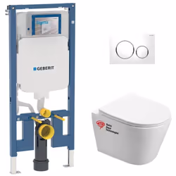 Description générale Le Pack WC bâti-support UP720 extra-plat comprend un bâti-support Geberit, une cuvette suspendue Swiss A ...