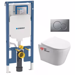 Caqractéristiques du Pack WC bâti-support Geberit extra-plat + Cuvette Swiss Aqua Technologies Infinitio sans bride fixations ...