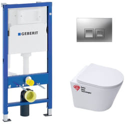 Pack wc bati-support Geberit Cuvette Swiss Aqua Technologies sans bride fixations invisibles + plaque chrome (INFINITIOGEB2)